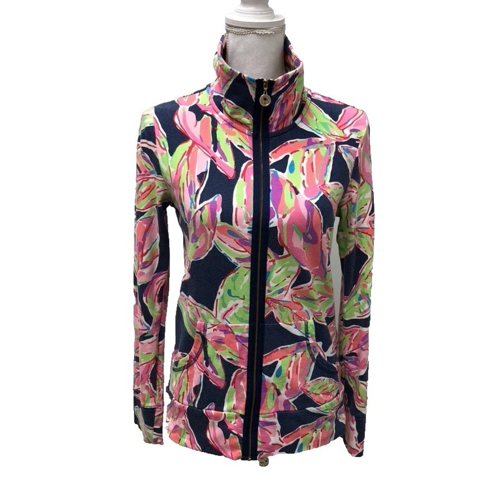 Lilly Pulitzer Leona Zip Up Jacket Womens Small Tropical Leaf Beachy Vacation